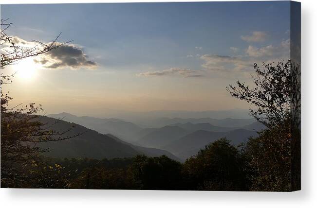 Blue Ridge Canvas Print featuring the photograph Sun setting on Blue Ridge Mountain Overlook by Stacie Siemsen