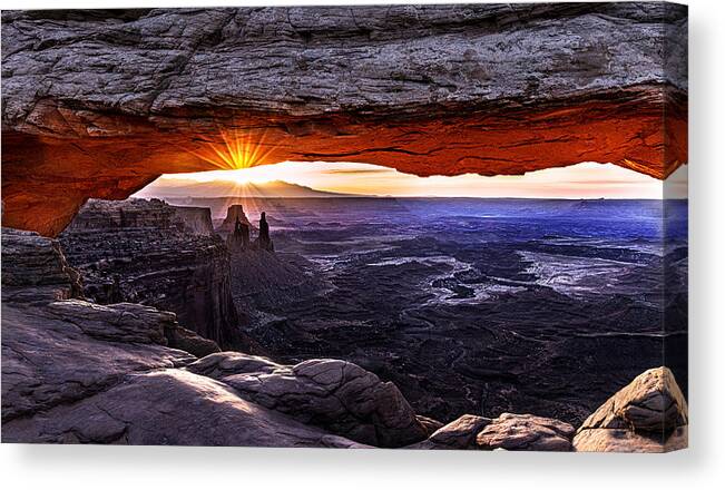 Landscape Canvas Print featuring the photograph Sunrise At Mesa Arch by Mei Yong
