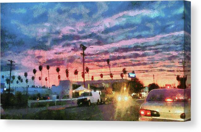 Sunset Canvas Print featuring the digital art Sunset in Santa Monica by Bernie Sirelson
