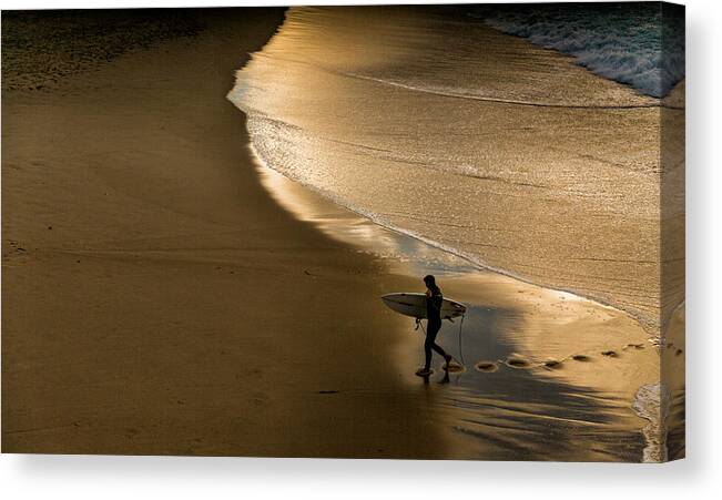 Surfer Canvas Print featuring the photograph Surfer On The Shore by Jois Domont ( J.l.g.)