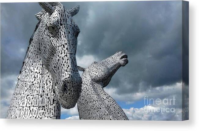 The Kelpies Canvas Print featuring the photograph The Kelpies by Joan-Violet Stretch