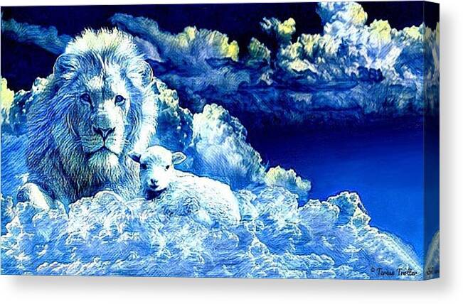 Lion Canvas Print featuring the mixed media The Lion and the Lamb by Teresa Trotter