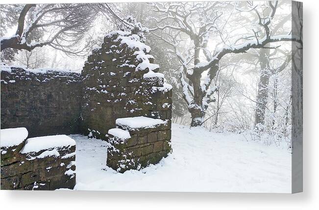 Snow Canvas Print featuring the photograph The Ruined Bothy by Lachlan Main