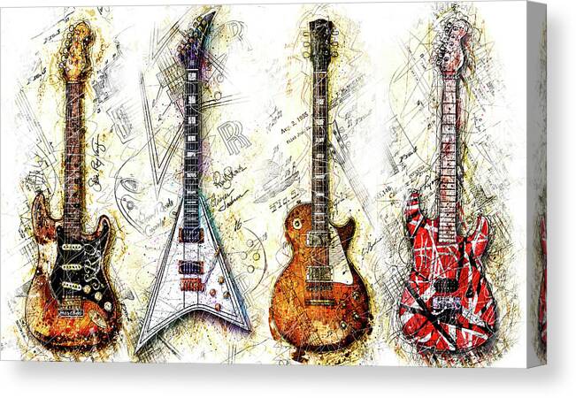 Guitar Canvas Print featuring the digital art The Usual Suspects by Gary Bodnar