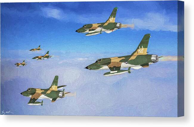 Republic F-105d Thunderchief Canvas Print featuring the digital art Thud Rolling Thunder Vietnam - Oil by Tommy Anderson