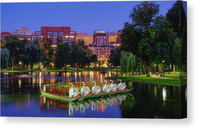 Swan Boats Canvas Print featuring the photograph Twilight Falls on Boston Common by Kate Hannon
