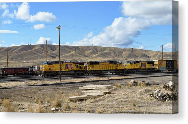 Freight Trains Canvas Print featuring the photograph UP 5400 Passing Through by Jim Thompson