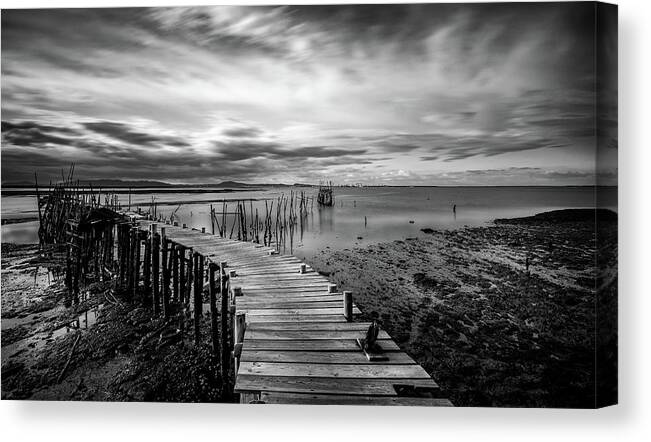 Seascapes Canvas Print featuring the photograph Wooden fishing Piers by Michalakis Ppalis