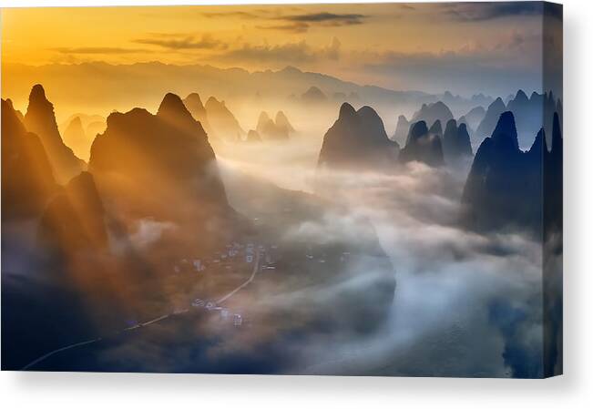 Yangshuo Canvas Print featuring the photograph Yangshuo Sunrise by Hua Zhu
