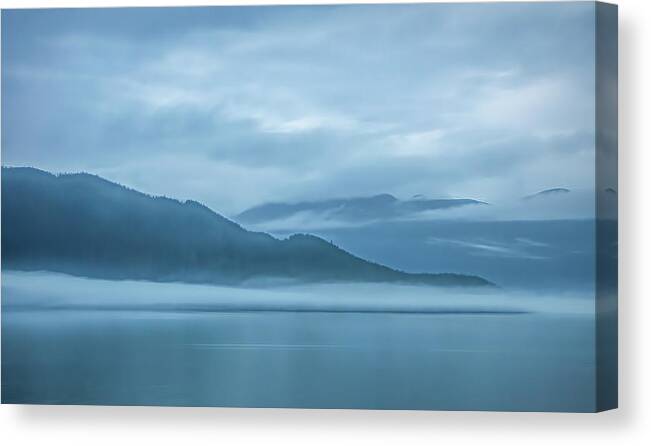 Alaska Canvas Print featuring the photograph Foggy Morning in Juneau by Marcy Wielfaert