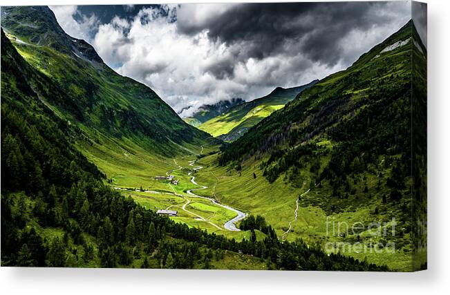Abandoned Canvas Print featuring the photograph Remote Chapel In Rural Landscape At Mountain Grossvenediger In Tirol In Austria #1 by Andreas Berthold