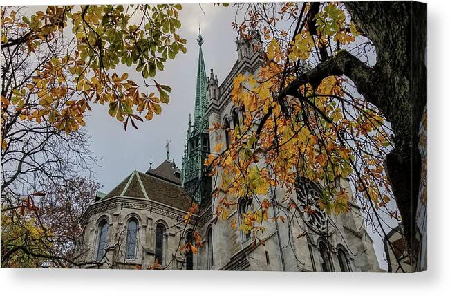 Saint-pierre Canvas Print featuring the photograph Saint-Pierre cathedral in Geneva, Switzerland, HDR #1 by Elenarts - Elena Duvernay photo