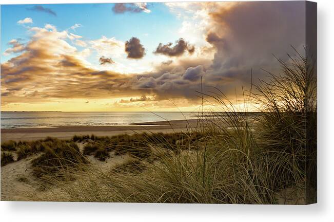 Beach Canvas Print featuring the photograph Sunset beach Northsea #1 by Marjolein Van Middelkoop