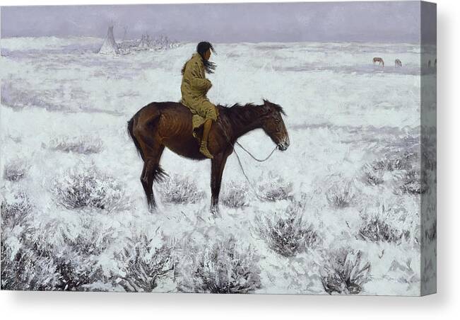 Frederic Remington Canvas Print featuring the painting The Herd Boy by Frederic Remington by Mango Art