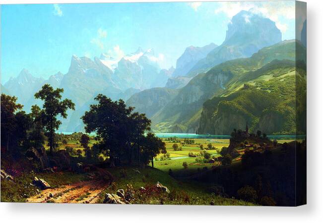 Albert Bierstadt Canvas Print featuring the painting Lake Lucerne #15 by Jon Baran