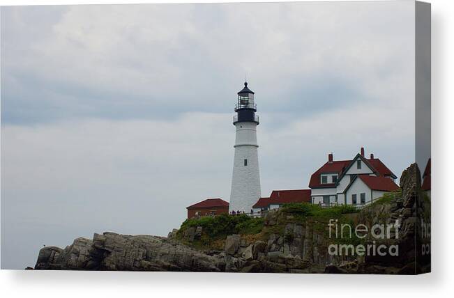  Canvas Print featuring the pyrography Portland Headlight by Annamaria Frost