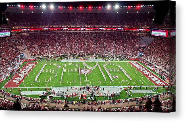 Gameday Canvas Print featuring the photograph Night Panorama Bryant-Denny Stadium by Kenny Glover