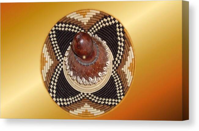 African Canvas Print featuring the photograph African Shekere Instrument in a basket by Nancy Ayanna Wyatt