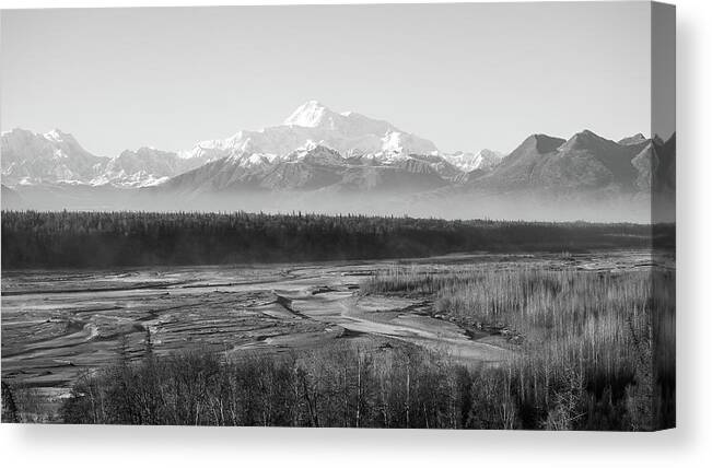 Usa Canvas Print featuring the photograph Alaska Epic Denali BW by William Kennedy