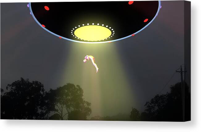 Ufo Canvas Print featuring the digital art Alien Abduction Grey by Russell Kightley