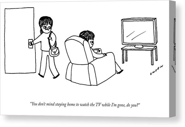 A25990 Canvas Print featuring the drawing Ataying Home To Watch The TV by Justin Sheen