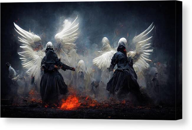 Angels Canvas Print featuring the digital art Battle Angels fighting in Heaven and Hell 04 by Matthias Hauser