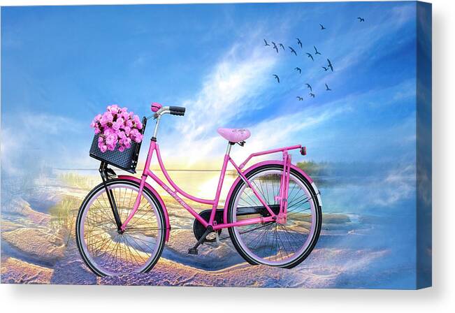Bike Canvas Print featuring the photograph Bicycle at the Lake Beach by Debra and Dave Vanderlaan