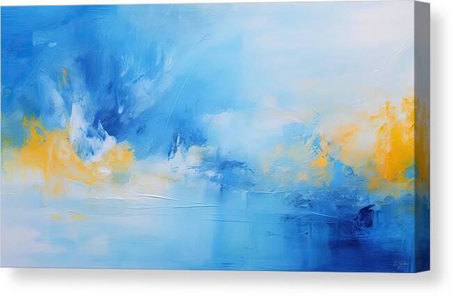 Blue Canvas Print featuring the painting Blue and Yellow Art by Lourry Legarde