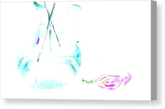 Still Life Canvas Print featuring the mixed media Blue Bottle And Petal by Alida M Haslett