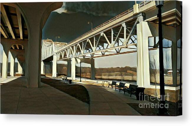 Paintings Canvas Print featuring the painting Mississippi River Bridge by Marilyn Smith