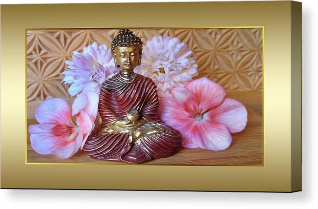 Buddha Canvas Print featuring the photograph Buddha and Flowers by Nancy Ayanna Wyatt