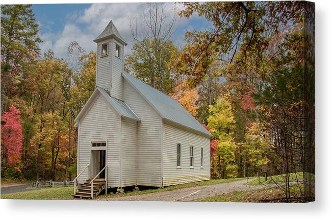 Great Smoky Mountains National Park Canvas Print featuring the photograph Cades Cove Missionary Baptist Church, Tennessee by Marcy Wielfaert