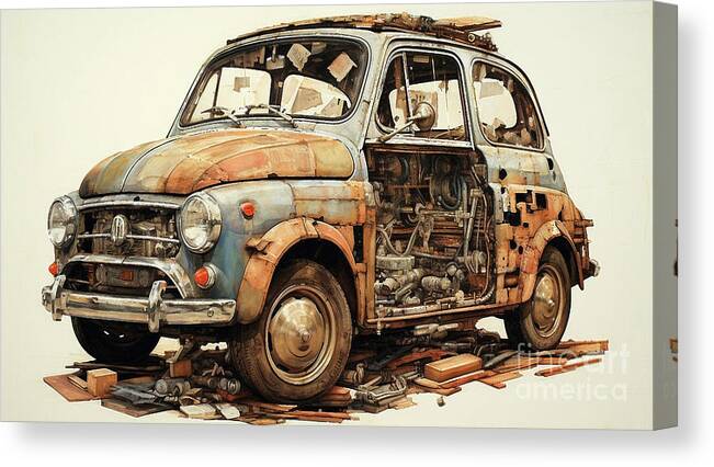 Fiat Canvas Print featuring the drawing Car 1870 Fiat 500L by Clark Leffler