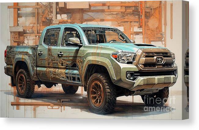 Toyota Canvas Print featuring the drawing Car 2143 Toyota Tacoma by Clark Leffler