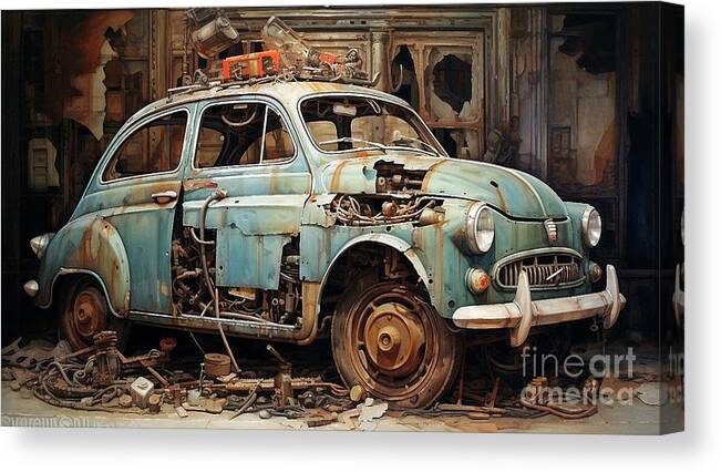 Fiat Canvas Print featuring the drawing Car 2301 Fiat 500 by Clark Leffler
