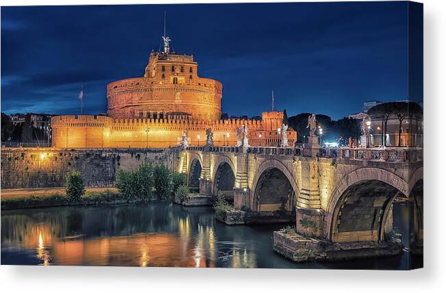 Italy Canvas Print featuring the photograph Castel Sant'Angelo By Night by Manjik Pictures