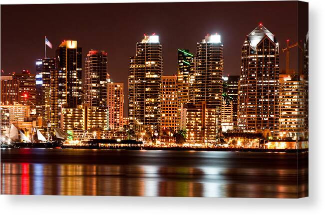 Downtown District Canvas Print featuring the photograph City skyline at night, San Diego, California, America, USA by Stevemendenhall
