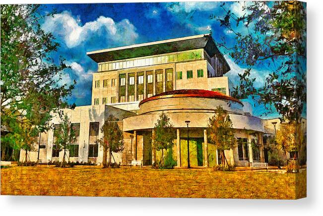 Coral Springs Canvas Print featuring the digital art Coral Springs city hall building - digital painting by Nicko Prints