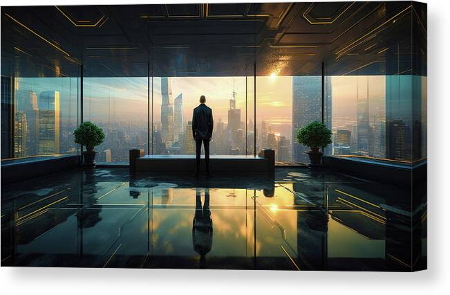 Reflection Canvas Print featuring the digital art Corporate World 01 Office Reflection by Matthias Hauser