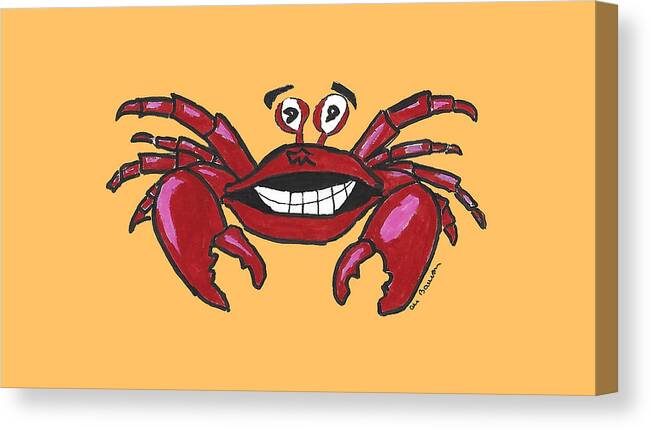 Crab Canvas Print featuring the drawing Crabby But Happy by Ali Baucom