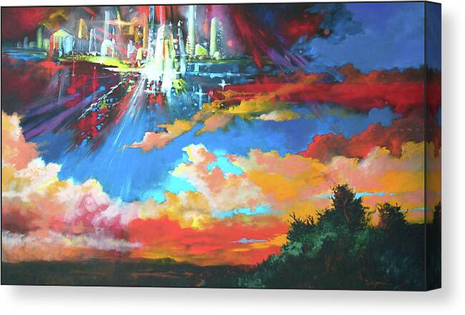Surreal Canvas Print featuring the painting Descent of New Jerusalem by Pat Wagner