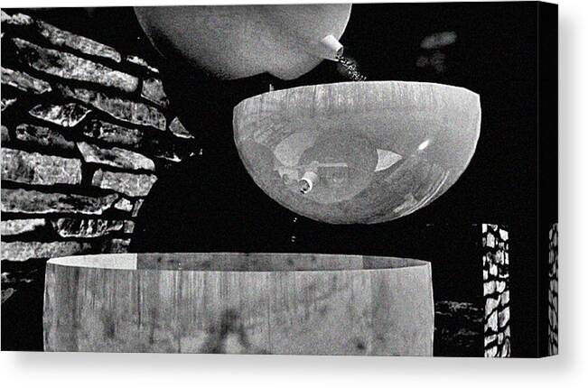 Black And White Canvas Print featuring the digital art Deserted Water Fountain by Rose Lewis