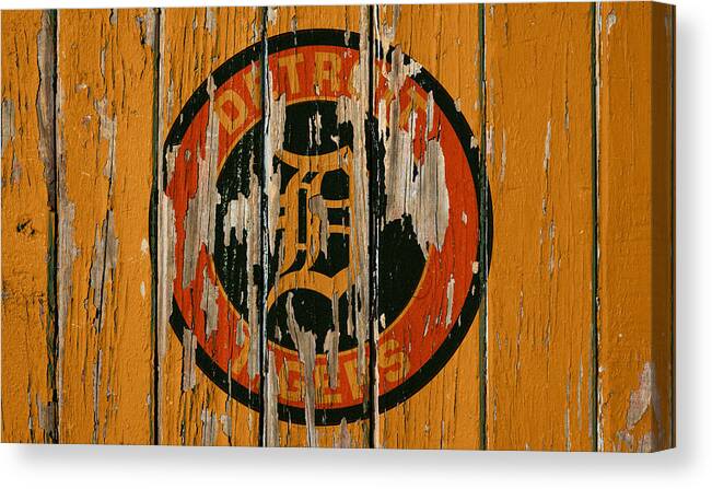 Detroit Tigers Canvas Print featuring the mixed media Detroit Tigers Vintage Logo on Old Wall by Design Turnpike