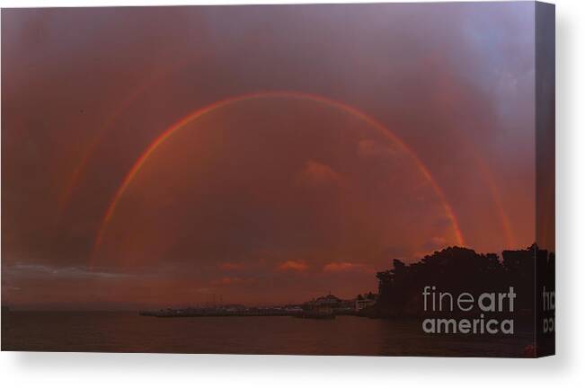 Double Rainbow Canvas Print featuring the photograph Double Rainbow over San Francisco Waterfront by fototaker Tony