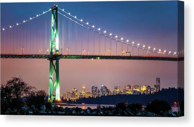 Bridge Canvas Print featuring the photograph Downtown Under the Bridge at Night by Rick Deacon