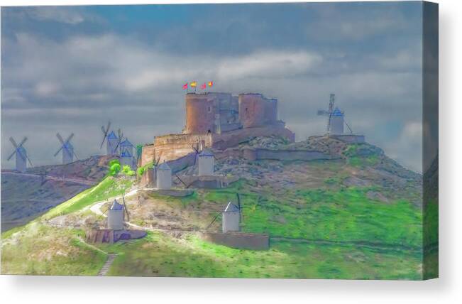 Consuegra Canvas Print featuring the photograph Dreaming of Windmills, Painterly by Marcy Wielfaert