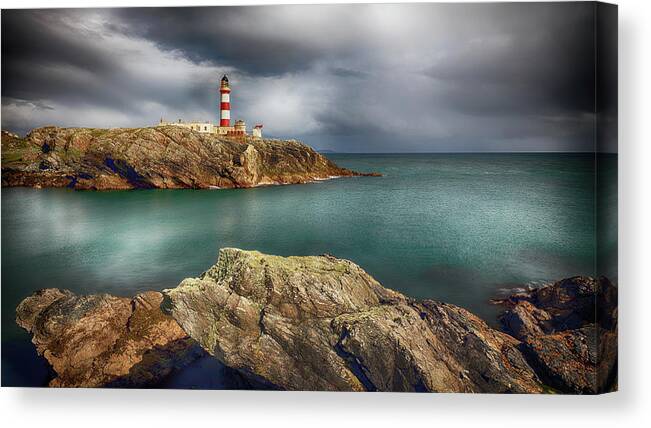 Lighthouse Canvas Print featuring the photograph Eilean Glas Lighthouse, Western Isles. by Grant Glendinning