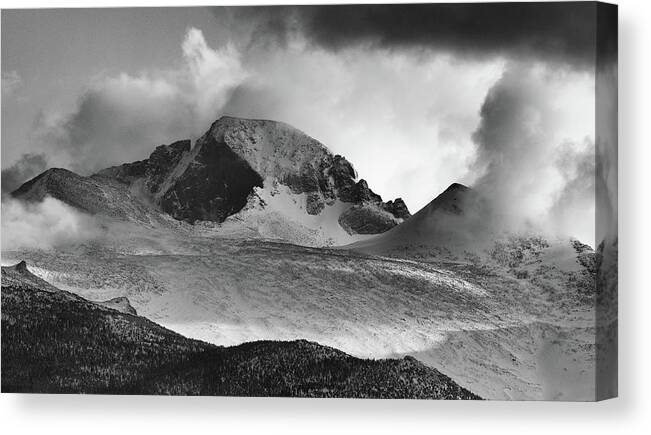 Longs Peak Canvas Print featuring the photograph Emerge by Darren White