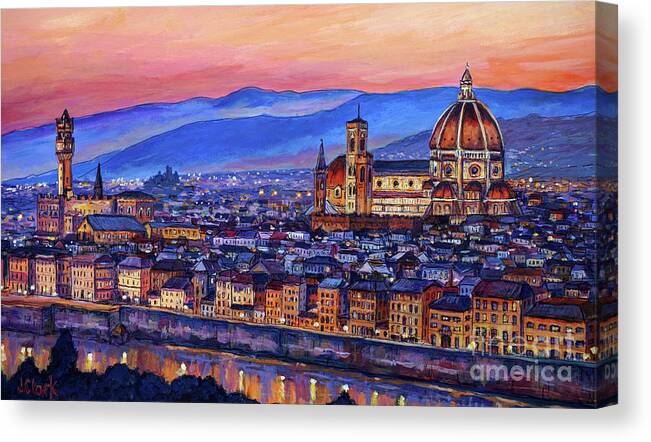 Fiorentina Canvas Print featuring the painting Florence at Night by John Clark