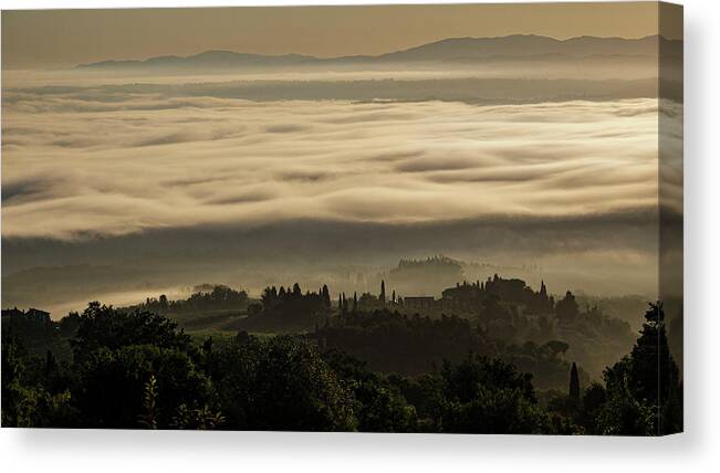  Canvas Print featuring the photograph Fog blanket at sunrise by Ioannis Konstas
